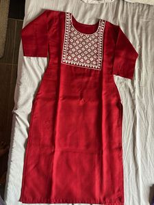 Red Embroidered Kurta