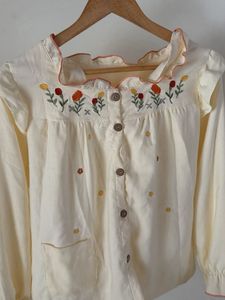 Cozy Cream Pajama Set with Floral Detail