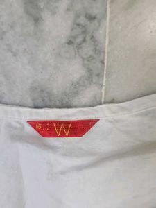 White Kurta with Blue Embroidery