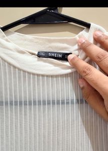 White Sheer Ribbed Mock Neck Top