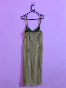 Green Ribbed Spaghetti Strap Midi Dress