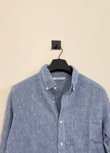 Men's Blue Linen Blend Button-Down Shirt