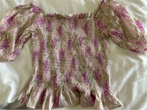 Floral Cute Smocked Puff Sleeve Top