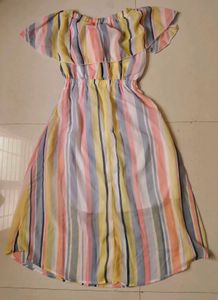 Colorful Striped Off-Shoulder Dress