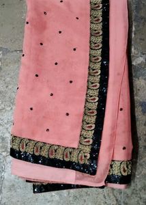 Peach Saree with Black Border