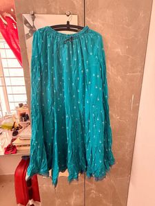 Teal Skirt with White Prints