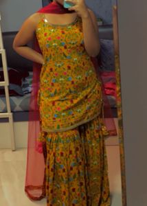Yellow Sharara set with tassels