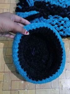 New Cozy Blue &amp; Black Knit Hat and Scarf Set