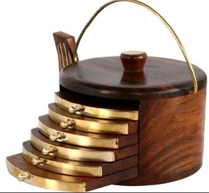 Wooden Coaster Set with Holder