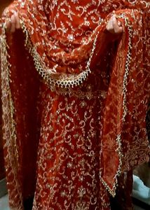 Stunning Orange Embroidered Bridal Lehenga