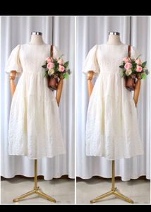White Eyelet Puff Sleeve Dress