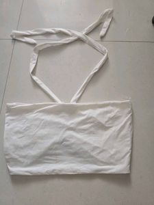 White Ruched Halter Neck Crop Top