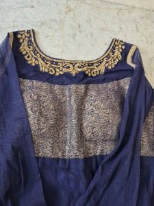 Elegant Blue &amp; Gold Gown with bottom and dupatta