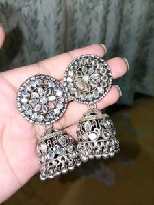 Oxidized Silver Jhumka Earrings