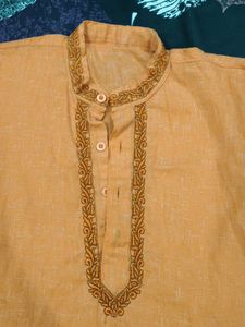 Men's Orange Embroidered Kurta