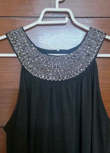 Elegant Black Embellished Neckline Dress