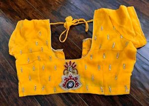 Yellow Embroidered Saree with Blouse