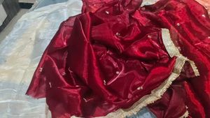 Elegant maroon  Saree with cream blouse