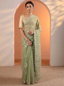 Green Embellished Net Saree