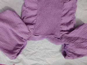 Purple Textured Puff Sleeve Top
