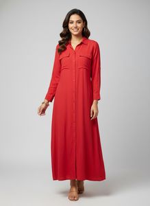 classic red shirt maxi dress