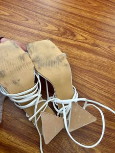 White Strappy Lace-Up Heels