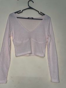 Ribbed V-Neck Long Sleeve Crop Top