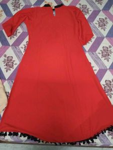 Red Ethnic Kurta with Black Geometric Print
