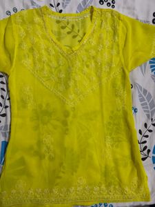 Bright Yellow Embroidered Short Kurti