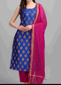 Elegant Royal Blue Kurta Set with Pink Dupatta