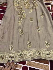 Elegant Embroidered Grey Kurta Set