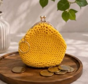 Handmade Yellow chrochet coin clutch