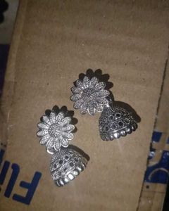 Oxidized Silver Jhumka Earrings Set