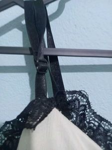 Cream Camisole with Black Lace Trim