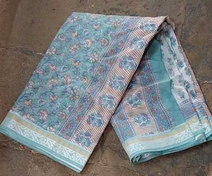 Vintage Floral Print Cotton Saree