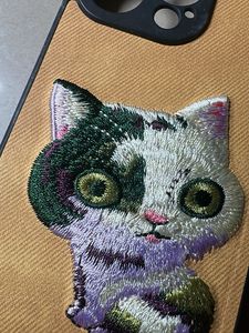 Cute Embroidered Cat iPhone 13,14,15 pro Case