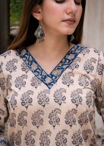White Kurta with Blue Paisley Print