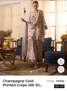 Champagne Gold Printed Crepe Silk Sharara Set