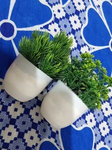 Artificial Green Plant in White Pot