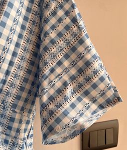 Blue Gingham Maxi Dress with Back Tie