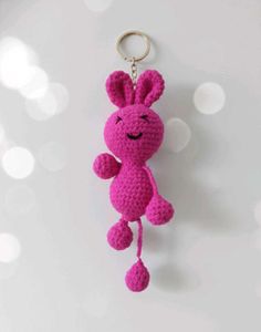 Cute Pink Crochet Bunny Keychain