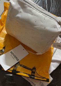 White savana Rhinestone Makeup Bag
