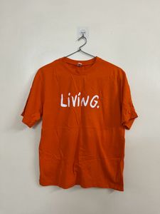 Orange 'Living.' Graphic T-Shirt