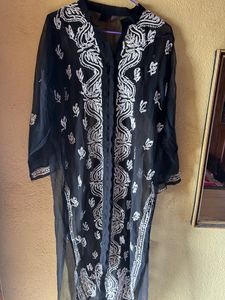 Elegant Black Sheer Embroidered Abaya
