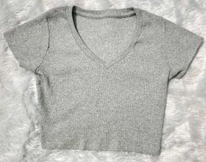 Classic Grey V-Neck Ribbed Tee
