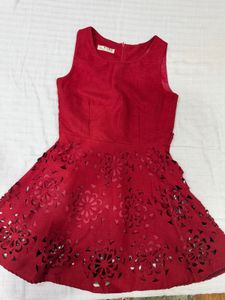 Red Floral Cutout Fit and Flare Dress
