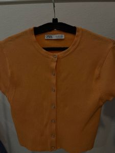 Zara Orange Button-Up Cardigan Top