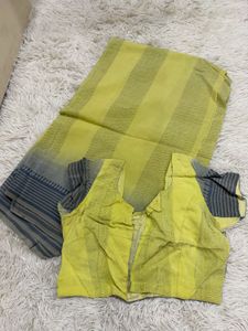 Yellow Striped Saree with Blouse