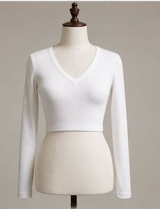 Ribbed V-Neck Long Sleeve Crop Top