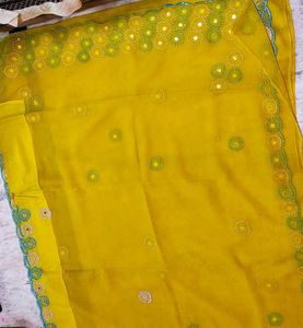Yellow Embroidered Chiffon Saree with blouse